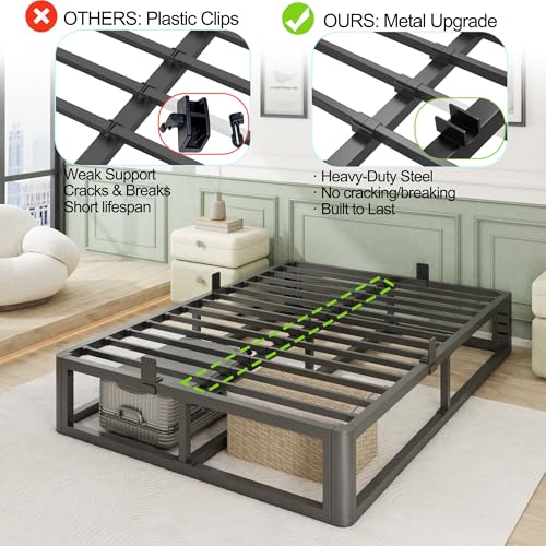Metal Heavy Duty 18 inch Full Bed Frame with Rounded Corner and Headboard Hole, view 7