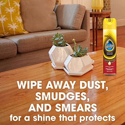 Pledge Moisturizing Wood Oil, Furniture Reviving & Protecting Conditioner and Dusting Spray, Revitalizes Wood, Sealed Leather & Laminate, Made with Mineral Oils - Amber & Argan Scent, 9.7oz, Pack of 3