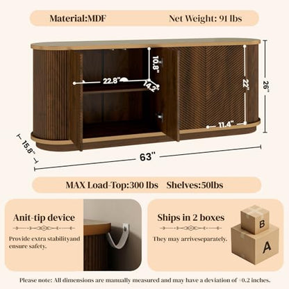 Sideboard Buffet Cabinet with Storage,Mid Century Modern Credenza,Walnut, view 3