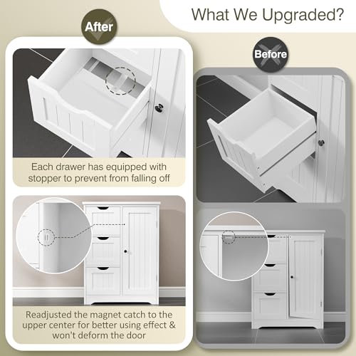 Bathroom Storage Cabinet with 3 Drawers and 1 Door, Entryway Home Decor Furniture Towels Storage Organizer Unit, White