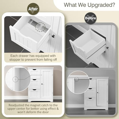 Bathroom Storage Cabinet with 3 Drawers and 1 Door, Entryway Home Decor Furniture Towels Storage Organizer Unit, White
