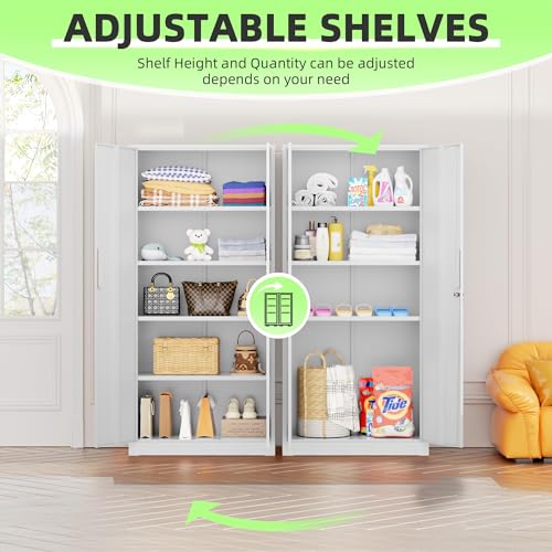 Crownland 72" Metal Storage Cabinet, Lockable Garage Storage Cabinets, High Office Cabinet with Adjustable Shelves for Home Office, Pantry, Garage, Classroom, File(White-Narrow Size)