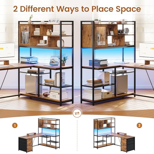 58'' L Shaped Computer Office Desk with 3 Drawers and Bookshelf, view 4