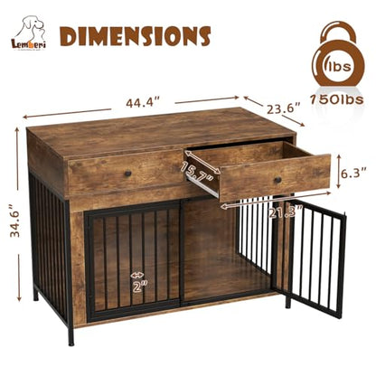 44 Inch Large Dog Crate Furniture with 2 Storage Drawers, view 3