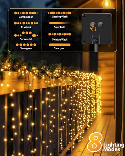 2 Pack Solar String Lights Outdoor Waterproof, 92Ft 240 LED Solar Lights Outdoor with 8 Modes, Outdoor Light Solar Powered for Patio Yard Tree Garden Party Decorations, Warm White