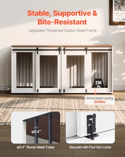 72"Dog Crate Furniture for 2 Dogs,Double Dog Crate Furniture with Double Sliding Doors,Large Dog Crate TV Stand with Removable Tray,Steel Frame Double Dog Crate for Small,Medium,Large Dogs White