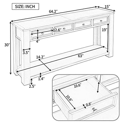 Console Table for Entryway Hallway Sofa Table with Storage Drawers and Bottom Shelf (Espresso)