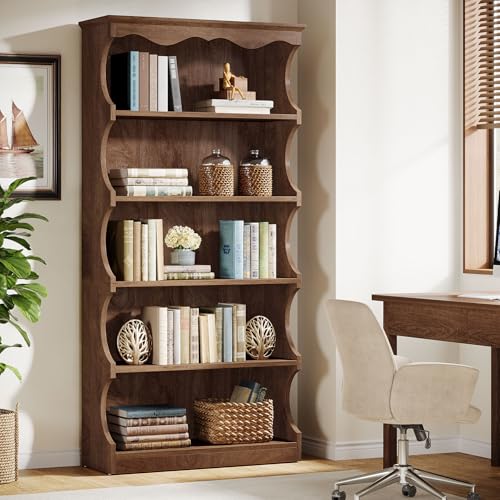 70-Inch Tall Bookcase, 5-Tier Open Bookshelf with Unique Curved-Edge Design, view 6