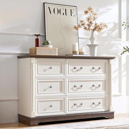 3PC Farmhouse Dresser and Nightstand Sets for Bedroom, Including 6 Drawer Dresser & 2 Drawer Night Stand Set of 2 with USB,Antique White