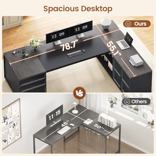78.7" L Shaped Executive Desk with Charging Station, view 4