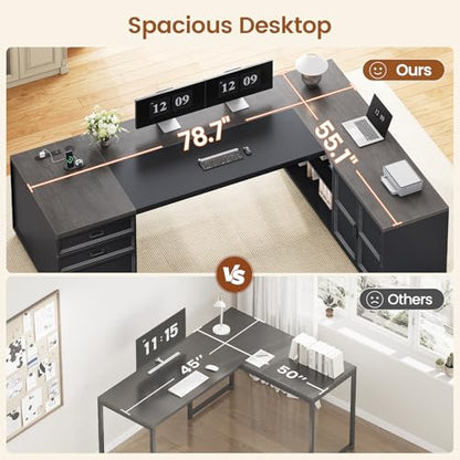 78.7" L Shaped Executive Desk with Charging Station, view 4