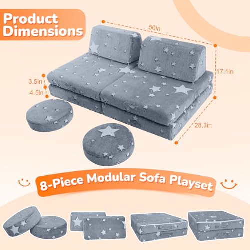 Kids Couch, Glow in the Dark Star Modular Play Couch, Ages 3+