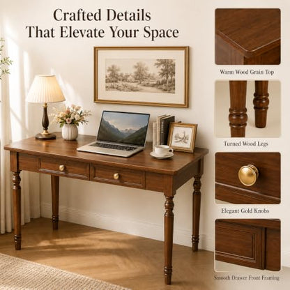 Walnut Writing Desks with Drawers, 47" French Country Style, view 5