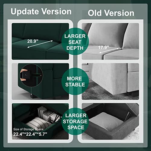 Modular Sectional Sofa with Double Chaise Velvet U Shaped Sofa Reversible Sectional Couch with Storage Green