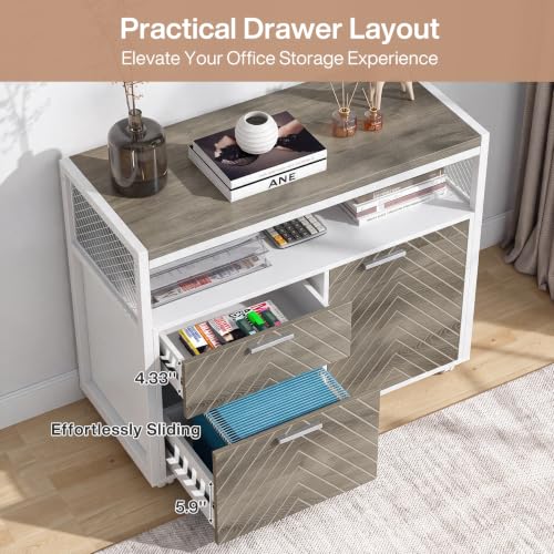 63" Executive Desk with Drawer Cabinet, L-Shaped Desk, Dark Oak, view 8