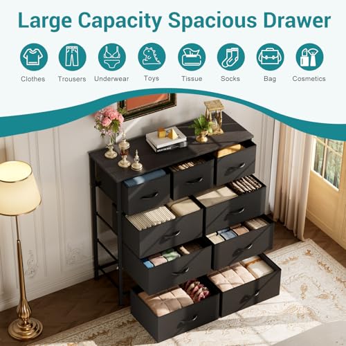 9 Drawer Black Dresser for Bedroom, Closet Organizer Storage Tower, view 6