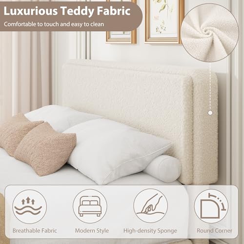 Queen Size Bed Frame with 2 Storage Drawer, Cream Beige, view 5
