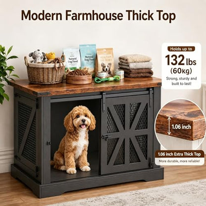 27.5" Dog Crate Furniture with Sliding Doors for Small Dogs Up to 20 lbs, view 3