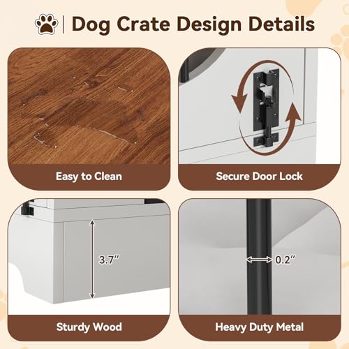 Dog Crate Furniture End Table, 39.4 in Wooden Indoor Kennel, 3 Doors, view 5