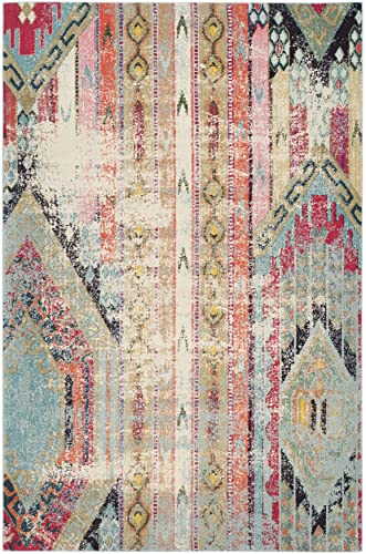 SAFAVIEH Monaco Collection Area Rug - 6'7" x 9'2", Multi, Boho Chic Tribal Distressed Design, Non-Shedding & Easy Care, Ideal for High Traffic Areas in Living Room, Bedroom (MNC222F)