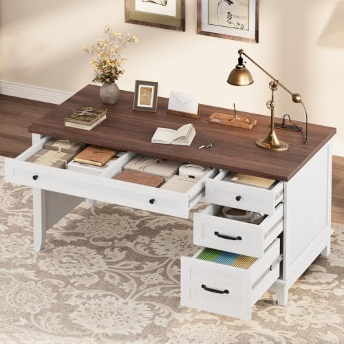 53.5" Executive Desk with Power Outlet, Home Office Desk with Drawers, view 5