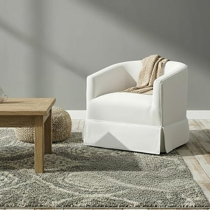 Swivel Accent Chair for Living Room, 360° Upholstered Barrel Swivel Chairs with Skirted Base, Modern Linen Armchairs for Bedroom, Reading Nook, Small Space, White