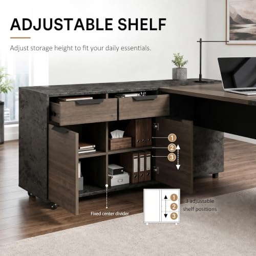 70.8” L Shaped Executive Desk with Reversible Mobile Storage Cabinet, view 6
