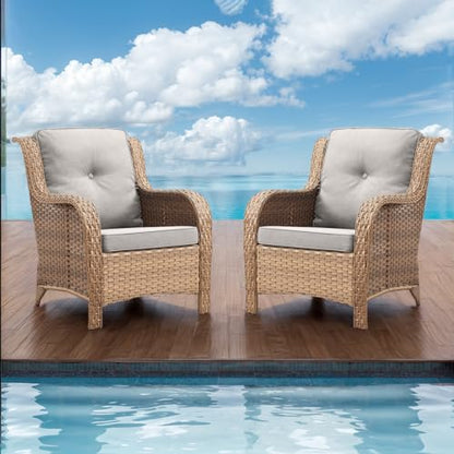 Patio Furniture Chairs Outdoor Chair - 2 Piece Wicker Rattan Chairs Set with High Back and Deep Seating for Deck Porch Balcony Backyard Garden(Yellow/Beige)