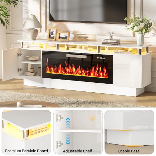 Fireplace TV Stand, 2 Tier 70" tv Stand with 40" Fireplace for Room, view 6