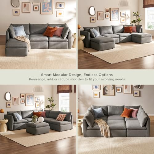 Oversized Modular Sectional Sofa with Fully Removable Covers and Storage, Convertible U, L-Shaped and Sleeper Sectional, Modern Couches with Ottoman Chaise (Stone Gray Fabric, 4 Seats, L)