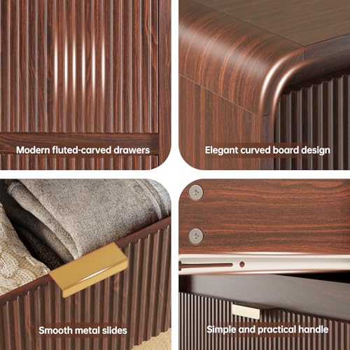 Fluted 6 Drawers Dresser for Bedroom, 54" Wide Wooden Dresser with Metal Handle, view 7