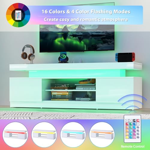63" High Gloss TV Stand, Entertainment Center, Media Console, view 5