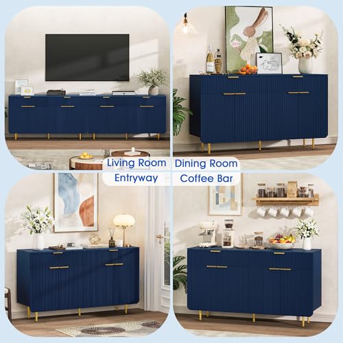 58 Inch Fluted Sideboard Buffet Cabinet with Storage, Blue, view 7