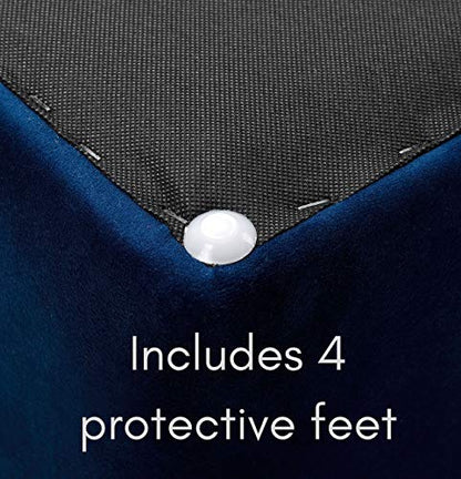 Tufted Navy Velvet Ottoman Foot Stool - Square - Soft Compact Padded Stool - Great for The Living Room, Bedroom and Kids Room - Upholstered Small Furniture