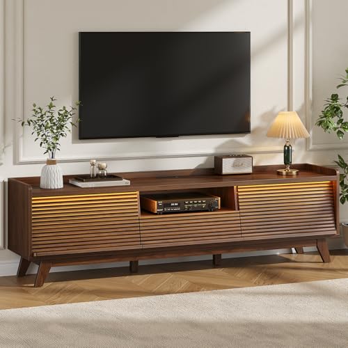 70" Mid-Century TV Stand for Living Room,Wood TV Console, view 2