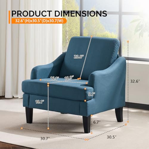 Linen Fabric Accent Chairs Set of 2, Navy Blue Modern Upholstered Armchair, Comfy Sofa Chair Living Room Bedroom Furniture for Apartment