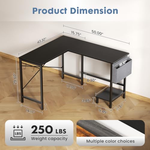 L Shaped Computer Corner Desk with PC Stand, Black, view 3