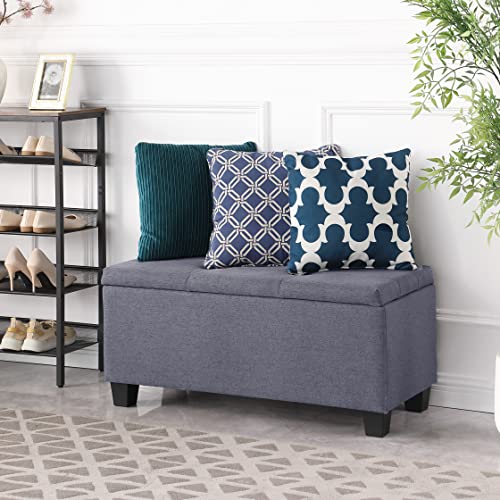 Hinged Storage Ottoman Set of 3, 38'' Living Room Storage Bench with Thick Seating, 2pcs Small Square Dorm Stool Couch Side Foot Rest
