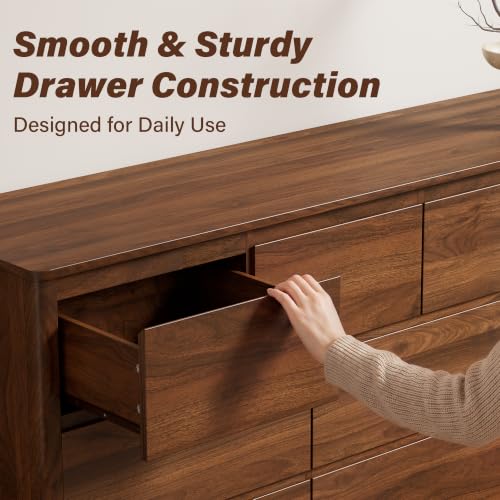 63.1" Wide 10 Drawer Wood Dresser for Bedroom with Legs, Walnut, view 4