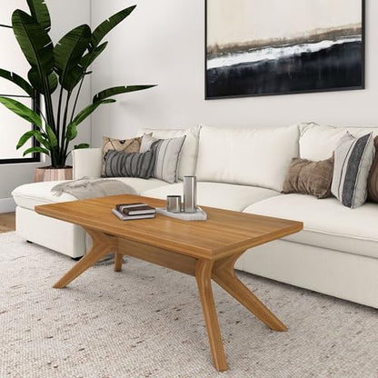 Cross Leg Rectangular Coffee Table, 48 Inch Wood Coffee Table for Living Room, Modern Center Table, Cocktail Table, Pecan