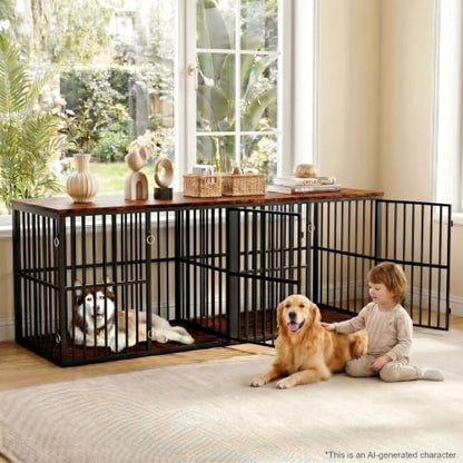 86.7" Double Dog Crate Furniture for 2 Large Dogs, Rustic Brown, view 6