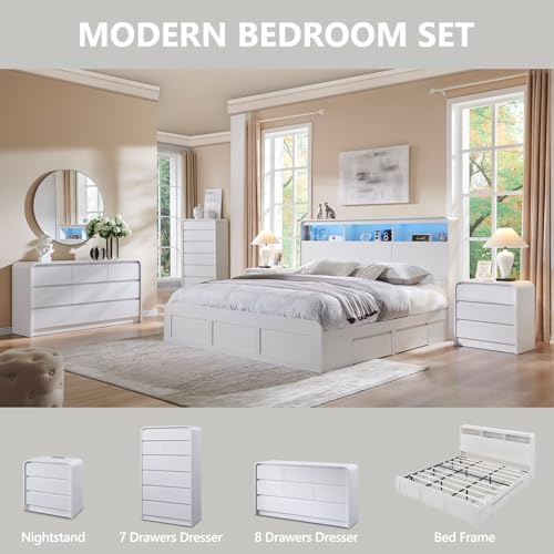 Modern 7 Drawers Dresser for Bedroom, 55" Tall Curved Dresser,White, view 7