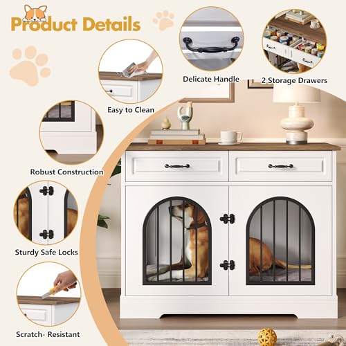 43.3" Dog Crate Furniture for Medium Large Dogs, view 5