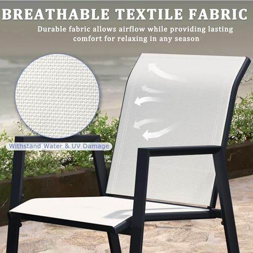Patio Chairs Set of 2, Stackable Outdoor Dining Chairs with Metal Frame and Breathable Textilene Fabric, All Weather Dining Furniture Set for Lawn, Garden, Backyard, Poolside, Oyster