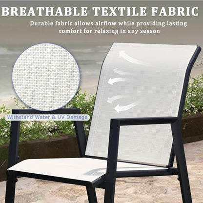 Patio Chairs Set of 2, Stackable Outdoor Dining Chairs with Metal Frame and Breathable Textilene Fabric, All Weather Dining Furniture Set for Lawn, Garden, Backyard, Poolside, Oyster