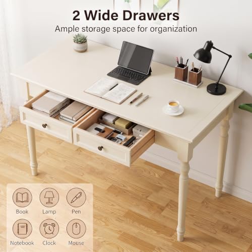 ADORZ White Writing Desk with Drawers, 47 Inch, view 5