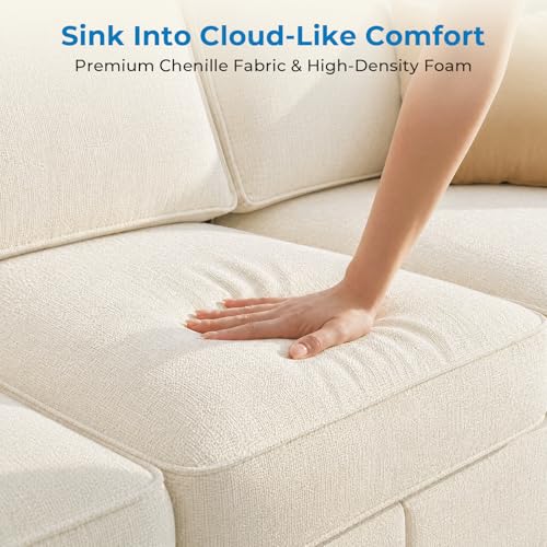 82" Width 2 Piece Living Room Sofa Set, 3 Seater Sofa Couch and Loveseat Sets, Modular Sectional Sofas Furniture Set, Chenille Fabric Sofas Couches for Living Room Bedroom Home Apartment, Beige