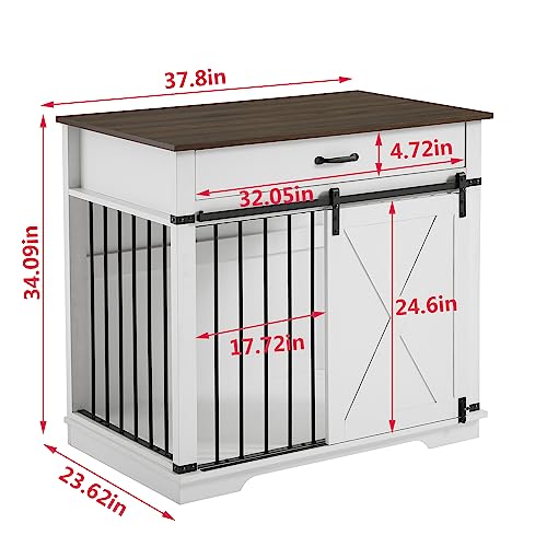 Wooden Dog Cage Furniture Style Farmhouse Dog Crate Side End Table Indoor Dog, view 4