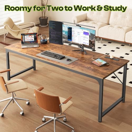 70x24 Inch Computer Desk with Power Outlets & USB-C, Rustic Brown, view 7