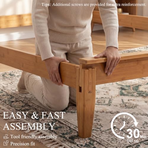 Joinery Inspired Solid Bamboo Bed Frame Queen Size with Headboard, view 6